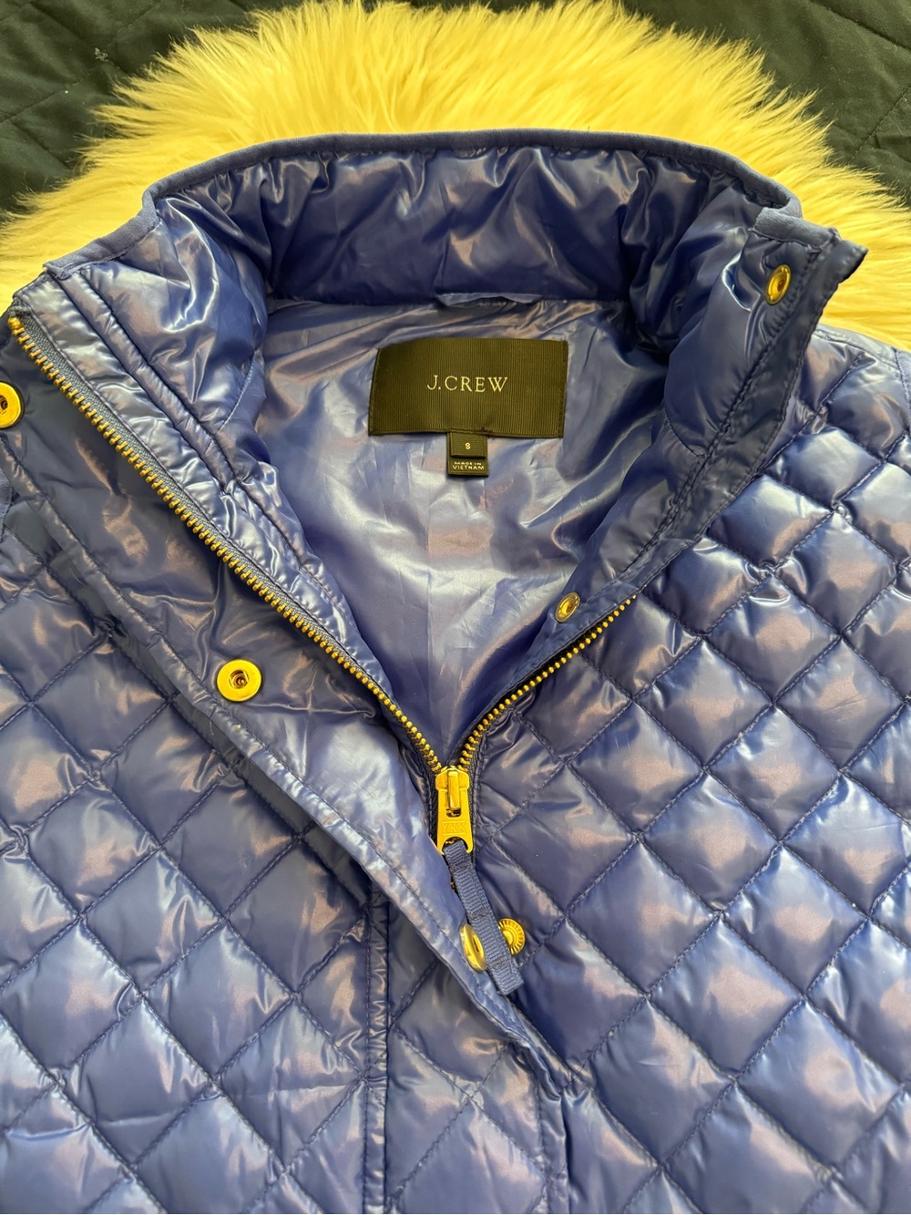 J. Crew Vibrant Blue Snap-Front Quilted Puffer Vest with Gold Hardware | Small - Picture 6 of 8
